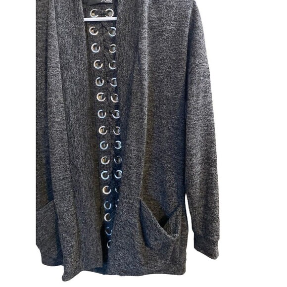 ARIELLA Womens Cardigan Medium Gray Open Front Cardigan Pockets Eyelet Tie Back - Picture 3 of 8